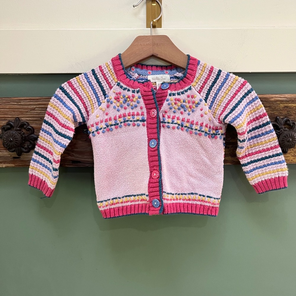 Matilda Jane Girls Pink Striped Embroidered Knit Cardigan Sweater 12-18M